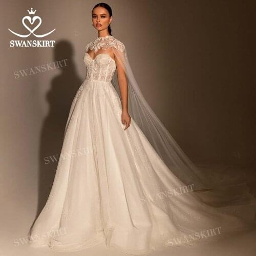 Charming Appliques 2 In 1 Wedding Dress 2021 Sleeveless A-Line Vestido De Novia Princess SwanSarah W118 Plus Size Bridal Gown