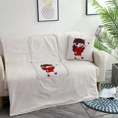 Cartoon Animal Printed Pillow Quilt Dual Purpose Cushion Cotton Linen Living Room Travel Home Decoration Home