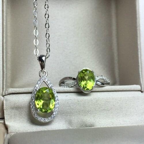 KJJEAXCMY boutique jewels 925 silver inlaid natural olivine set wholesale with sterling silver necklace can be substituted for t