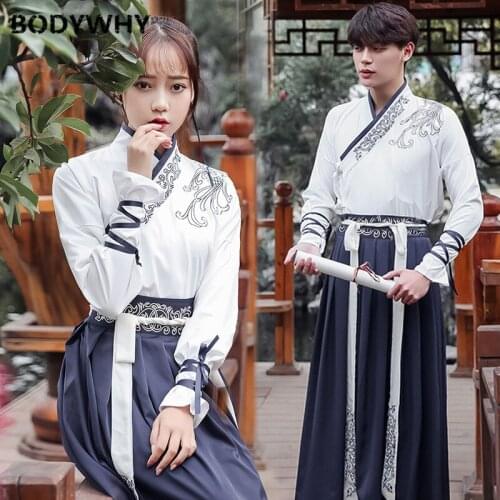 Couple Hanfu Chinese Clothing Costume Womens Dance Nation Set Improved Cross Collar Chivalrous Trend Han Dynasty Element