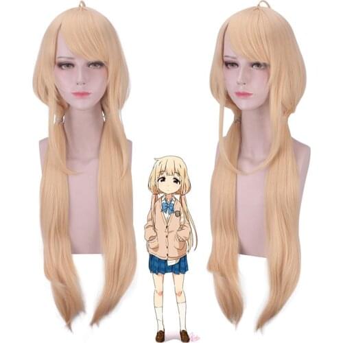 THE IDOLM STER futaba anzu Light Golden Long Straight Cosplay Wig Synthetic Hair Halloween Costume Party Play Wigs For Women
