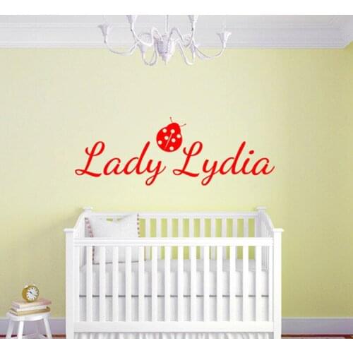 Personalized Ladybug Girls Boys Name Monogram Wall Decal, Custom Removable Vinyl Sticker Home Bedroom Nursery Wall Decor A914