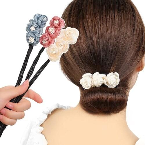 New Rose Magic Bun Maker Hairbands Donut Pearl Flower Hair Bands Fashion Girls DIY Hairstyle Headband Tools Accessories