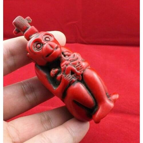 RARE CHINESE HANDWORK DRYED RED CORAL CARVING MONKEY Snuff BOTTLE