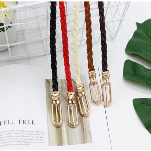 New Delicate Braided Casual Solid color PU Belts U shape Pin Buckle Weave Thin Belt Suitable for Women Dress Pullover Waistband
