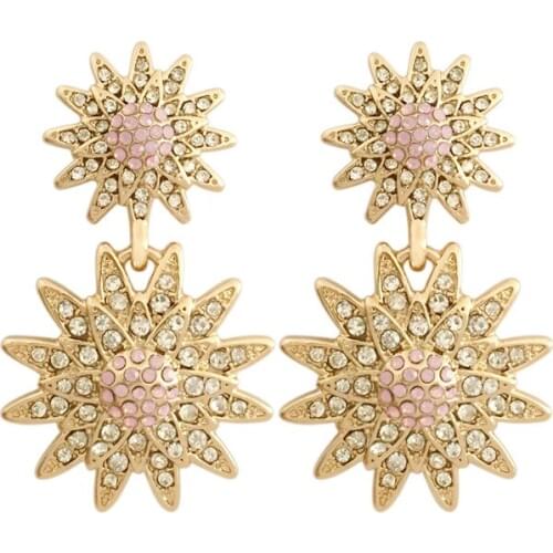 Romantic Gold Color Plating Stone Paving Irregular Sparkling Statement Drop Earrings For Women Girl Elegant Vintage Jewelry