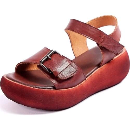 Retro Summer Women Sandals Genuine Leather Open Toe Shoes Casual High Heel Wedges Platform Sandals Woman Sandalias Mujer 2021