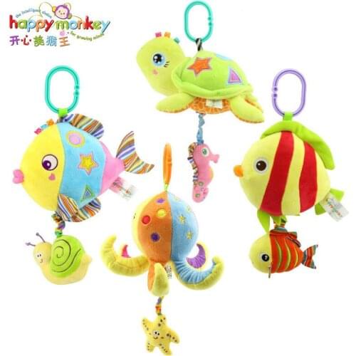 HAPPY MONKEY Baby Toys Rattles Toy Kids Soft Plush toys Baby Crib Bed Hanging Bells Toys for Stroller with music