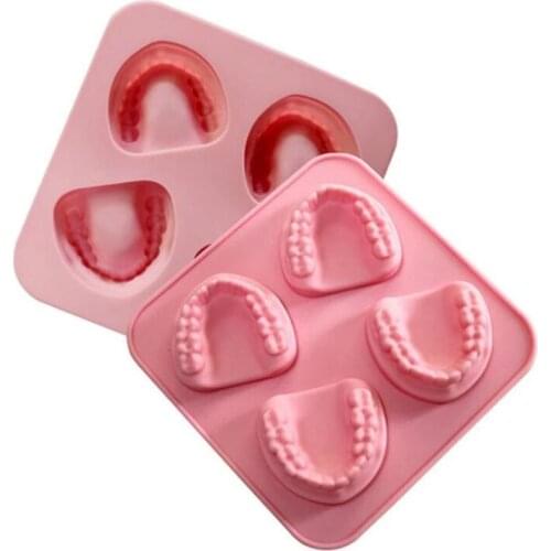 Funny 4 Hole Denture Shaped Silicone Ice Trays Chocolate Molds Candy Baking Molds Create Gift For Seniors