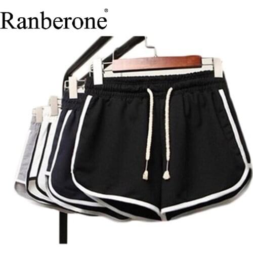 Ranberone Sports Shorts Yoga Pants Pockets Loose Plus Size Shorts Women Elastic Waist Skinny Shorts Push Up Workout Dropship