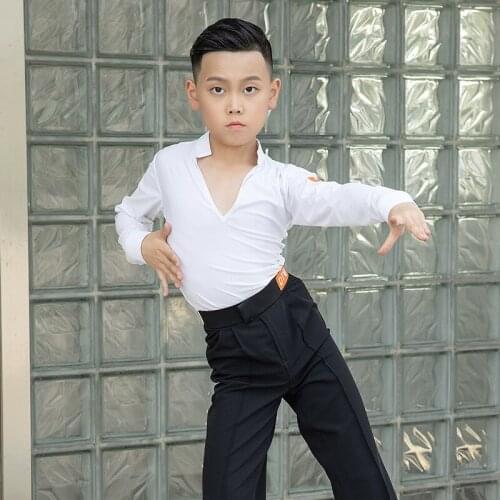 Latin Dance Tops For Boys White Stage Costume Ballroom Practice Wear Tap Dance Wear Rumba Dance Clothes Dance Outfits JL2186