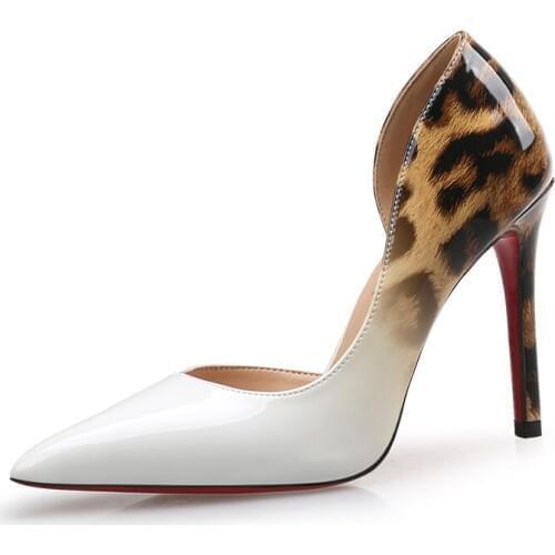 Trend Pumps Women Shoes Thin Heels Leopard Pointed Toe Patent Leather Sandals Shoes Women Shallow Mouth Single Female Shoes Club