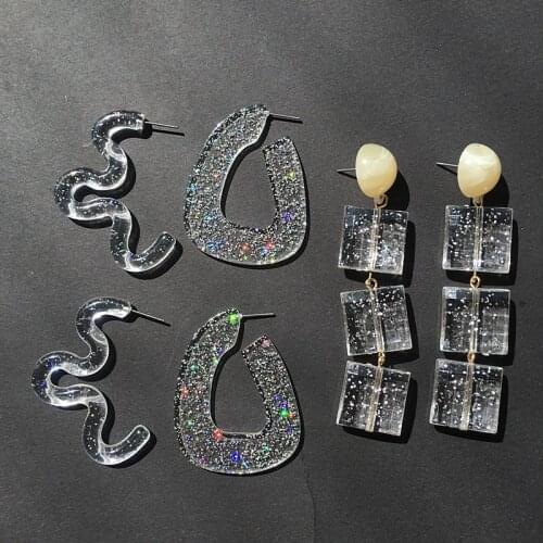 UJBOX Glitter Sequin Dangle Earrings Japanese Korean Women Transparent Acrylic Resin Long Pending Earrings Wedding Party Gift