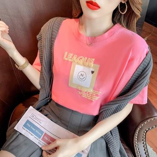 Short-sleeved T-shirt Female 2021 Summer New Printed Loose Half-sleeved T-shirt Cotton Graphic Tee Tshirt Women