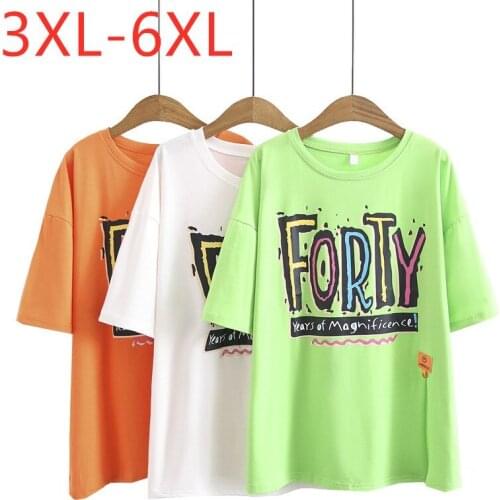 New 2021 Ladies Summer Plus Size Tops For Women Large Short Sleeve Loose Cotton Green White Print Letter T-Shirt 3XL 4XL 5XL 6XL