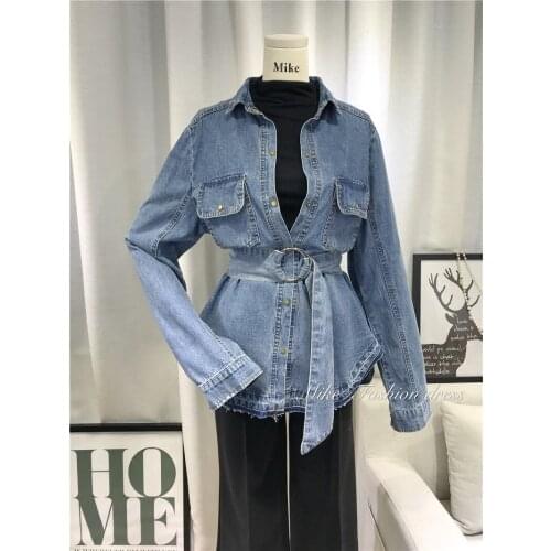 Women Tops Rushed Regular Casual Full Blusas Blusa 2019 Spring New Solid Color Belt Shirt Female Loose Long-sleeved Waist Woman