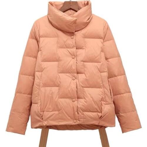 2021 New White Duck down Coat Women Short Stand collar Lightweight Down Jacket Solid Warm Outwear Loose Casual Female Parkas