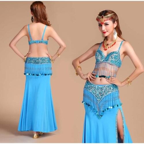 Lady Belly Dance Costume S/M/L 3pcs Bra&Belt&Skirts Sexy Dancing women dance clothes Set bellydance wear 4 color Indian Dresses