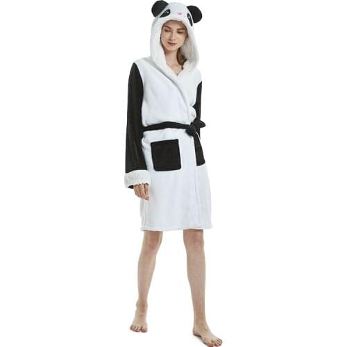 Winter Coat Woman Man Nightgown Kimono Warm Robes Flannel Bathrobe Panda Pajamas Robe Unisex Bathrobes