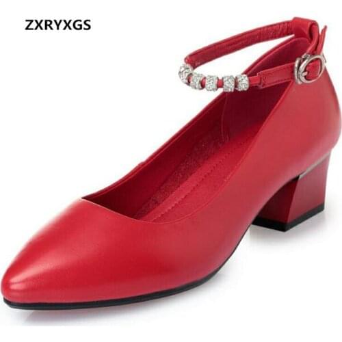 ZXRYXGS Brand Women Shoes Elegant Fashion Casual Shoes High Heels 2019 New Spring Pointed Genuine Leather Shoes Woman Shoes