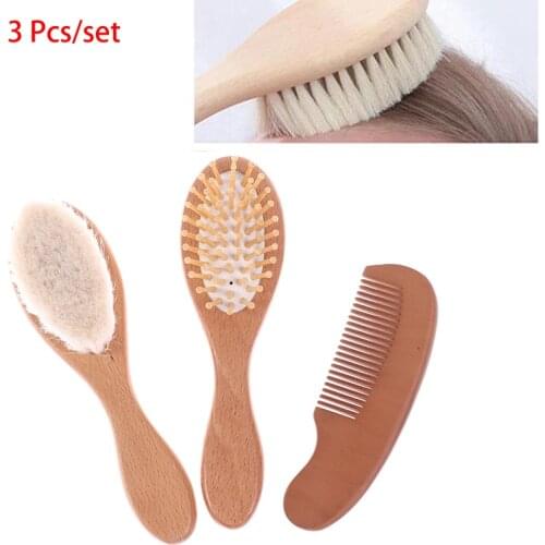 1/2/3pcs Baby Care Pure Natural Wool Baby Wooden Brush Comb Brush Baby Hairbrush Newborn Hair Brush Infant Comb Head Massager