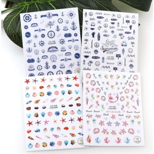 1Pc Ultra-thin 3D Shell Starfish Jellyfish Nail Sticker Blue Nautical series Stereoscopic Nail Sticker Decoration