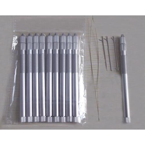 10 Sets/LOT Aluminium Handle Multifunction Pulling Needle for Micro Rings Links Loop Hair Extension Tools 3 needles + 1 threader