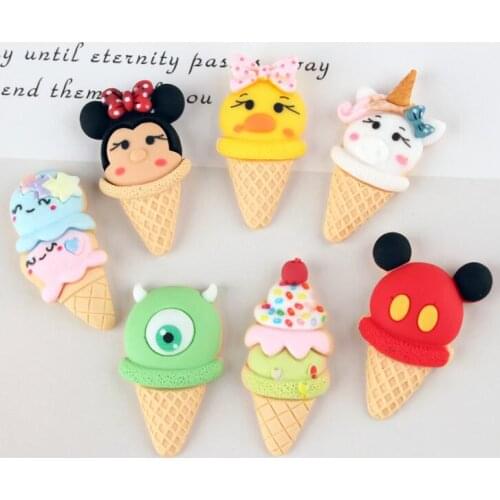 10pcs/lot Cartoon Ice Cream Flatback Resin Cabochon Kawaii Food DIY Scrapbooking Craft for Hair Bows Center Phone Decor