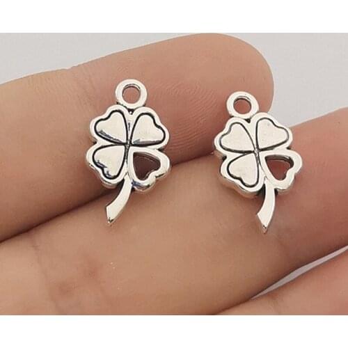 10pcs 20x11mm Silver Color Heart Four Leaf Clover Charms Lucky Clover Pendant Bracelet Necklaces charms for jewelry making