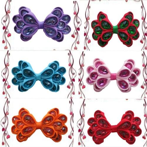 16pcs Hand Customize BLESSING 3.5" Crystal hair Bow Free Shipping For Girl /Women HairbowsHair Accessory,Sequin Hair Bows