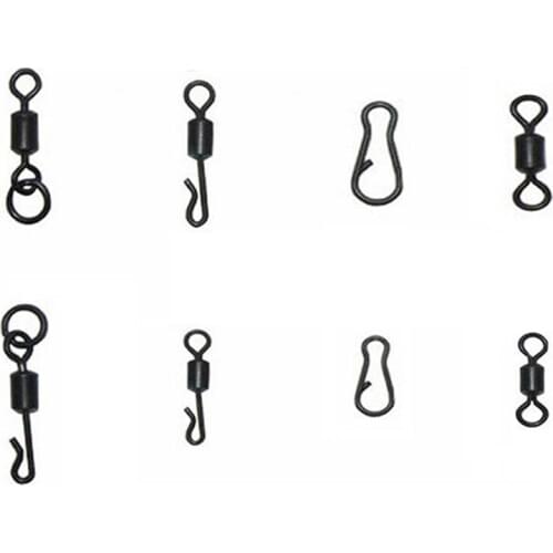 20pcs/lot Matt Black Quick Change Swivels Rolling Swivels with welded ring Snap clips for Carp Fishing connector Accessories