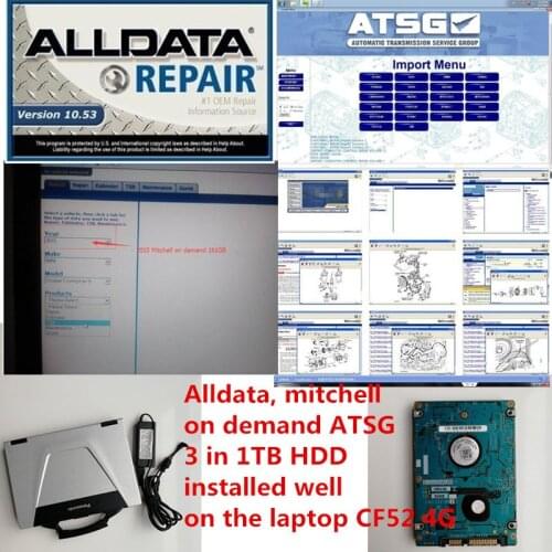 3in1 Alldata 10.53+mit-chell ondemand 2015+ASTG 2012 software in 1TB HDD installed on toughbook laptop cf52 4G Repair diagnosis