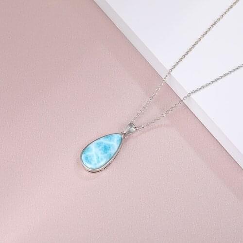 925 Sterling Silver Jewelry Gifts Classic Pendant Necklace Natural Precious Larimar Retro Woman Oval Charm Rhodium Plated Gold