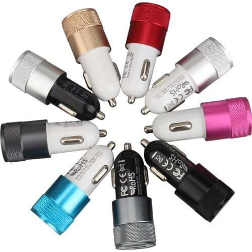 5V 2.1A Dual USB Car-Charger Metal Alloy Fast Car Phone Charger Adapter for IPhone Xiaomi Samsung Huawei HTC LG Charger 100pcs