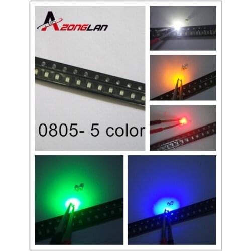 Free Shipping 500pcs/lot 5 Colors SMD 0805 Led Ultra Bright Red/Green/Blue/Yellow/White Water Clear LED Light Diode