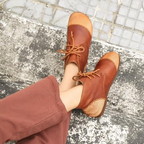 Roman Moccasin Boots Women Shoes Autumn Round Toe PU Flat Boots for Women Botas Rubber Lace-up Short Boots Women Basic Fashion