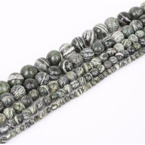 4mm/6mm/8mm/10mm/12mm Natural Green Zebra Stone Beads Round Loose Spacer Bead For Jewelry Making 15'' DIY Bracelet&Necklace