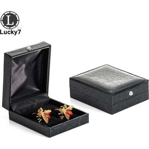 Black PU Leather Cufflinks Box Crocodile Pattern Case Men Shirt Cufflinks Carrying Case Cuff Link Flip Cover Organizer Boxes