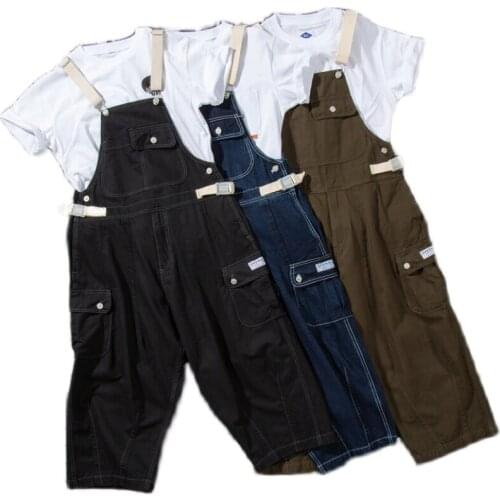 Mens denim wide-leg denim overalls overalls mens retro loose Japanese streetwear hip-hop pants