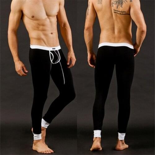 Mens Warm-Keeping Leggings Long Modal Thin Long Johns Slim-Fit Sexy Leggings Gun Separation Solid Color Mid-waist Long Johns
