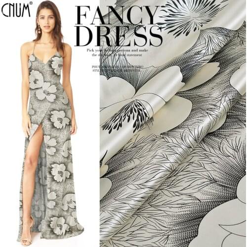 CNUM SP583 Pure Silk/Flower,Sketch/Silk Fabric 93% Silk 7%Spandex Elastic Charmeuse/Width1.18yd Thickness19mm