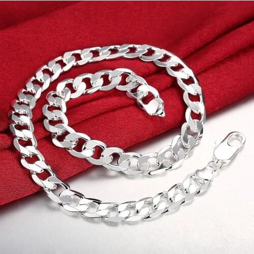 Hot 925 Sterling Silver classic Cuban 12MM chain necklace for men 18-30 inches Charm Fashion jewelry party wedding