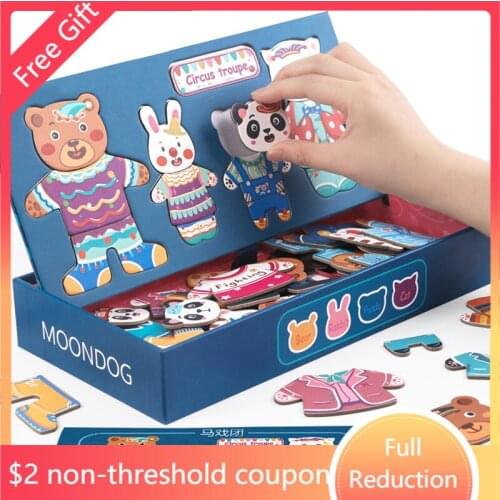 Montessori toy Kids Cute Bear Dress Up Wooden for Kids Educational Toys Wooden Toys Montessori Educational toy for Children Gift