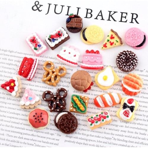 20Pcs Mixed Cute Mini Resin Cake Chocolate Bread Flat Back Cabochon Scrapbook Craft DIY Miniature Dollhouse Accessories