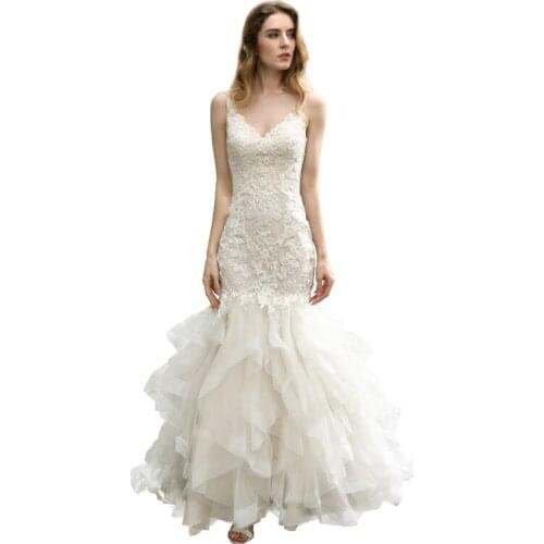 Milomi.CP Ivory V-Neck Appliques Sleeveless Mermaid Wedding Dress Vestido de noiva Robe de mariee Trouwjurk Abito da sposa 48395
