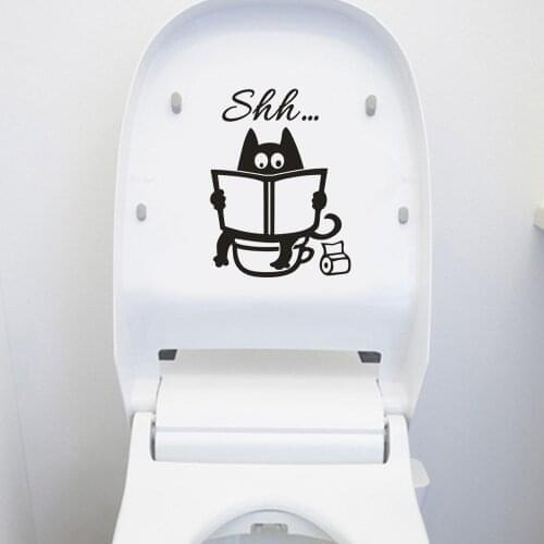 Cute Cartoon Cat Shh Toilet Stickers Diy Bathroom Door Toilet Seat Decorative Decal Funny Decor Poster Removable #50g