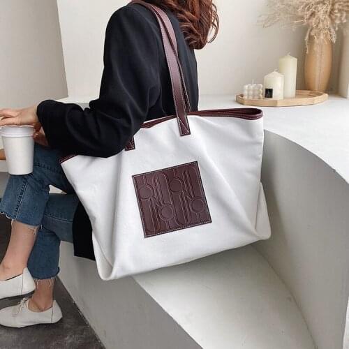 Fashion new ladies canvas big bag Korean color-blocking handbag all-match casual commuter one-shoulder tote bag
