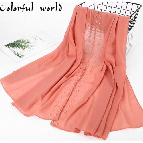 Muslim Turban Pearl Chiffon Colourful Headscarf girl jersey scarf femme size plus hijabs Islamic shawls Soild wraps For women