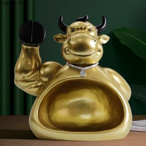 Nordic Creative Golden Lucky Cow Animal Storage Ornaments Modern Home Living Room Decoration Accessories / Gifts for Friends