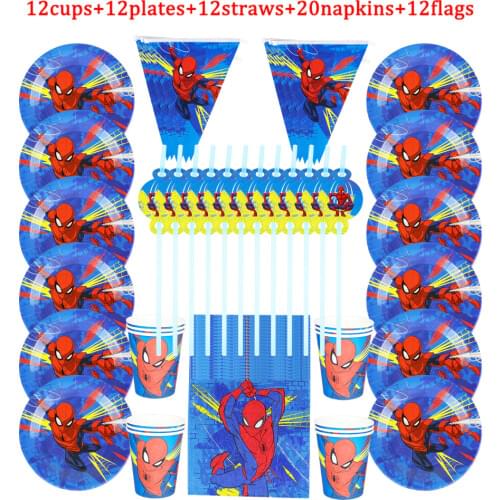 68Pcs New Spiderman Theme Kids Favor Birthday Party Paper Disposable Cup+Plate+Napkin+Straw+Flag Decoration Supplies For 12kids
